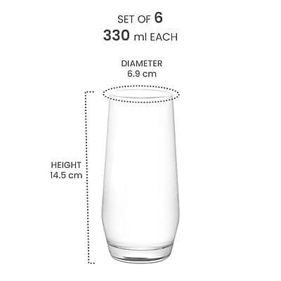 Treo by Milton Bourbon Water Tumbler, 6 Pieces Set, 330 ml Each, Transparent Treo by Milton Bourbon Water Tumbler, 6 Pieces Set, 330 ml Each, Transparent