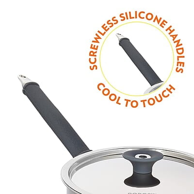 Borosil Cookfresh Tri-ply Stainless Steel Sauce Pan with Lid, Induction Friendly Tea Pan, 2.2 L, 18 cm Dia Borosil Cookfresh Tri-ply Stainless Steel Sauce Pan with Lid, Induction Friendly Tea Pan, 2.2 L, 18 cm Dia