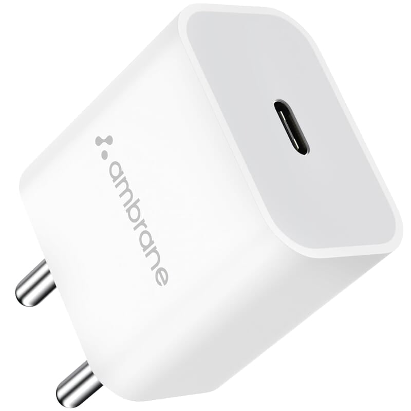 Ambrane 20W Type C Mobile Charger Adapter, Fast Charging for Android, iPhone 14/13,13/12/11/X & Pro, Max Series & Other Type C Enabled Devices, PD Technology, BIS Certified