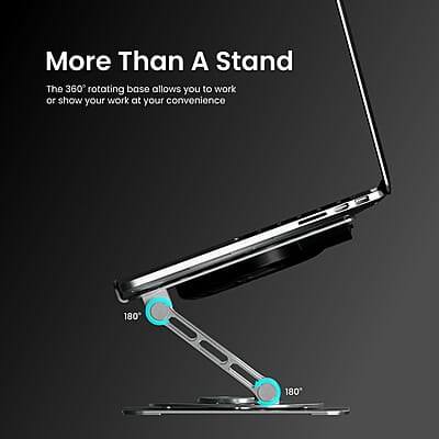 Portronics My Buddy Spinlight Laptop Stand with Cooling Fan, 360° Rotating Base, Adjustable Height Portronics My Buddy Spinlight Laptop Stand with Cooling Fan, 360° Rotating Base, Adjustable Height