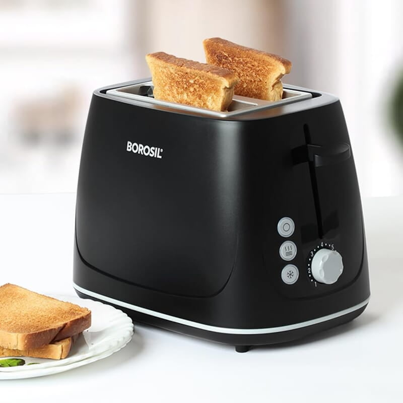 Borosil Krispy Pop-up Toaster, Black, 2-Slice Toaster, 7 Browning Settings, Removable Crumb Tray, 750 W Borosil Krispy Pop-up Toaster, Black, 2-Slice Toaster, 7 Browning Settings, Removable Crumb Tray, 750 W