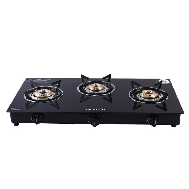 Wonderchef Platinum Plus 3 Burner Auto Glass Cooktop 6mm Toughened Glass LPG Compatible Wonderchef Platinum Plus 3 Burner Auto Glass Cooktop 6mm Toughened Glass LPG Compatible