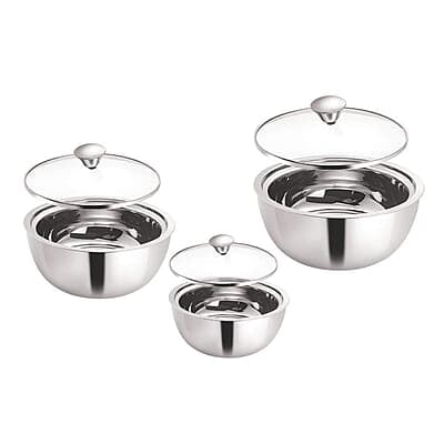 Borosil Stainless Steel Curry Server (Silver, 500ml, 900ml, 1.5L) - 3 Pc Set Borosil Stainless Steel Curry Server (Silver, 500ml, 900ml, 1.5L) - 3 Pc Set