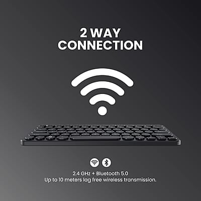 Portronics Bubble Multimedia Wireless Keyboard 2.4 GHz & Bluetooth 5.0 Connectivity, Noiseless Experience,