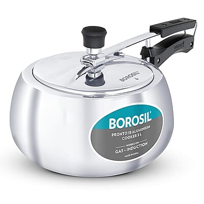 Borosil Pronto Induction Base Inner Lid Aluminium Pressure Cooker, 3.6 mm Thick Base, 3 L - Silver