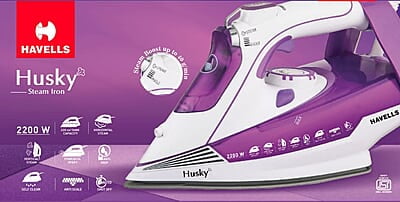 Havells Plastic Husky 2200 W Steam Iron With Auto Shut Off, Steam Boost, Vertical, Horizontal Ironing Havells Plastic Husky 2200 W Steam Iron With Auto Shut Off, Steam Boost, Vertical, Horizontal Ironing