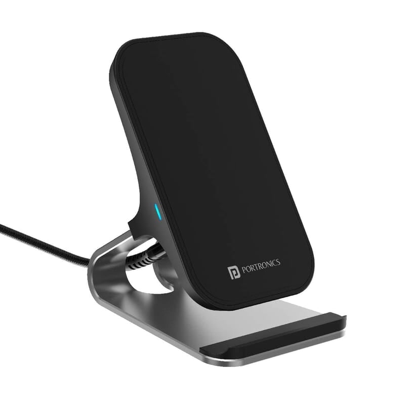 Portronics Freedom 15 Plus 15W Desktop Wireless Charger + Mobile Stand with Dual Coil, Aluminum Alloy
