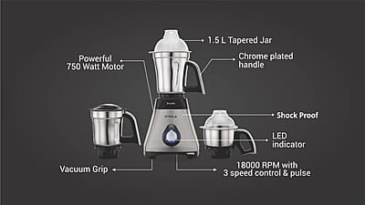 Preethi Steele Max MG-212 mixer grinder, 750 watt, Silver/Black, 3 Jars, Vega W5 motor with 2yr Guarantee Preethi Steele Max MG-212 mixer grinder, 750 watt, Silver/Black, 3 Jars, Vega W5 motor with 2yr Guarantee