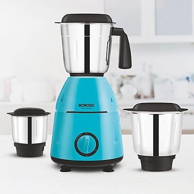 Borosil Best Mixer Grinder, 500 Watts, 3 Jars (1.5L Blending Jar, 1L Dry/Wet Grinding Jar, 400 ml Chutney Jar), Kitchen Mixie, 2 Years Warranty on Motor
