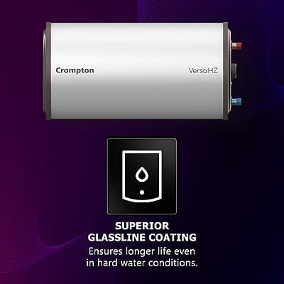 Crompton Versa Horizontal RHS 10L Storage Water Heater (Geyser) with Rust Proof Plastic body and Superior Glassline Coating Crompton Versa Horizontal RHS 10L Storage Water Heater (Geyser) with Rust Proof Plastic body and Superior Glassline Coating
