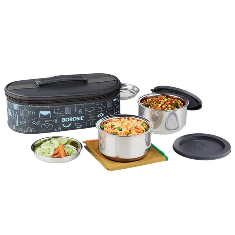 Borosil - Carry Fresh Stainless Steel Insulated Lunch Box Set of 2, 280 ml, Blue Borosil - Carry Fresh Stainless Steel Insulated Lunch Box Set of 2, 280 ml, Blue