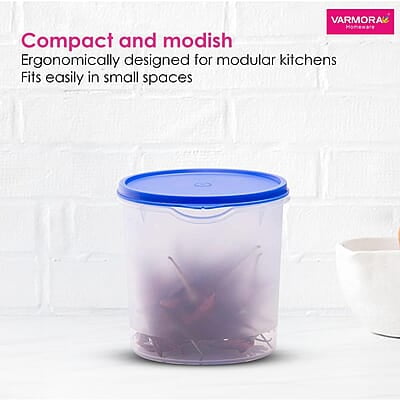 Varmora Magnum Round Smart Kitchen Storage Plastic Container – Blue Lid (750 ml) (Pack of 4) Varmora Magnum Round Smart Kitchen Storage Plastic Container – Blue Lid (750 ml) (Pack of 4)