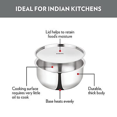 Borosil Triply Stainless Steel 4.6 L (24 Cm) Tope with Lid | Gas, Induction, Hot Plate, Halogen Compatible Borosil Triply Stainless Steel 4.6 L (24 Cm) Tope with Lid | Gas, Induction, Hot Plate, Halogen Compatible