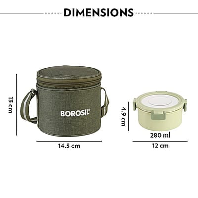 Borosil Glory Green Stainless Steel Lunchbox with Bag | 3 pcs Container Set (280 ml Each) | Microwavable Tiffin Borosil Glory Green Stainless Steel Lunchbox with Bag | 3 pcs Container Set (280 ml Each) | Microwavable Tiffin