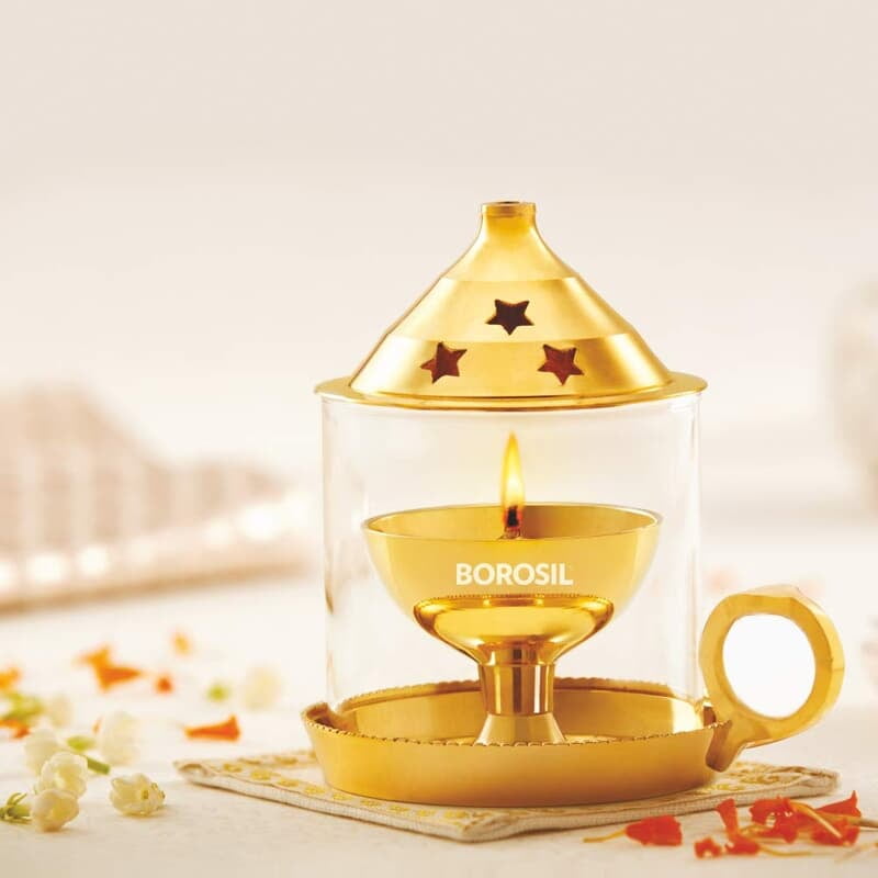 Borosil Small Size Mangal Diya Decorative Brass Glass Oil Lamp Borosil Small Size Mangal Diya Decorative Brass Glass Oil Lamp