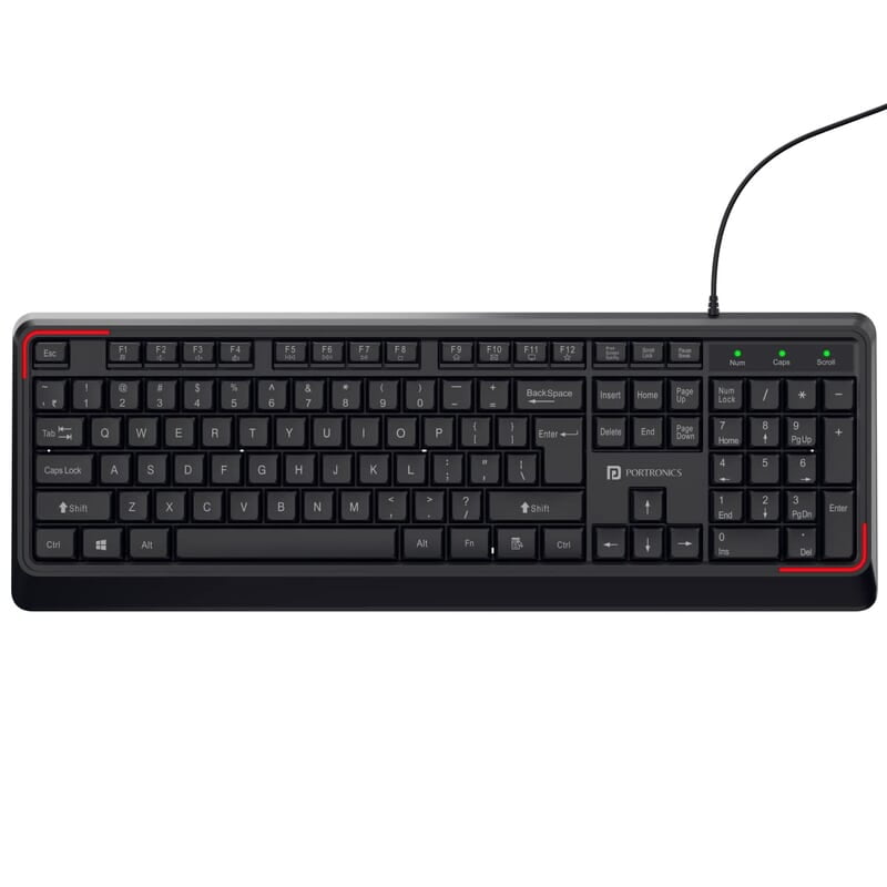 Portronics Ki-Pad USB Wired Keyboard with 104 Keys, 12 Fn Shortcut Keys, Rupee Symbol (₹) Key, 1.5 m Long Cable, 10 Million Keystrokes Long Life for PC, Laptop & USB-Supported Devices