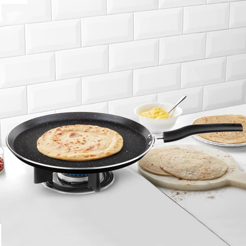 Borosil Granito Non-Stick Flat Tawa, Induction Friendly, Granite Finish, PFOA-Free, 28 cm Diameter Borosil Granito Non-Stick Flat Tawa, Induction Friendly, Granite Finish, PFOA-Free, 28 cm Diameter