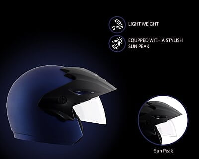 Vega Cruiser ISI Certified Matt Finish Lightweight & Compact with Peak Open Face Helmet for Men and Women with Clear Visor Vega Cruiser ISI Certified Matt Finish Lightweight & Compact with Peak Open Face Helmet for Men and Women with Clear Visor