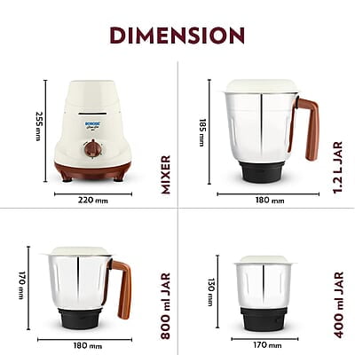 Borosil Home Star Mixer Grinder, For Wet/Dry Mixing & Grinding, 500 Watts, 3 Stainless Steel Jars(1.2 L Blending Jar, 800 ml Dry/Wet Grinder, 400 ml Chutney Jar), Mixie For Kitchen Borosil Home Star Mixer Grinder, For Wet/Dry Mixing & Grinding, 500 Watts, 3 Stainless Steel Jars(1.2 L Blending Jar, 800 ml Dry/Wet Grinder, 400 ml Chutney Jar), Mixie For Kitchen