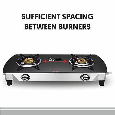 Preethi Bluflame Streak Plus Glass Top 2 Burner Gas Stove, with Jumbo Burner, Manual Ignition Preethi Bluflame Streak Plus Glass Top 2 Burner Gas Stove, with Jumbo Burner, Manual Ignition