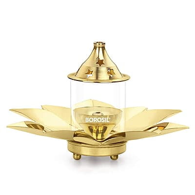 Borosil Kamal Brass Diya, Small Borosil Kamal Brass Diya, Small