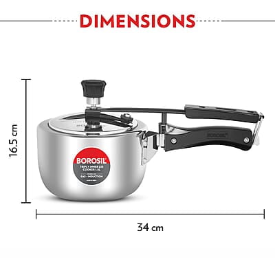 Borosil Triply Induction Base Inner Lid Stainless Steel Pressure Cooker, 1.5 L Borosil Triply Induction Base Inner Lid Stainless Steel Pressure Cooker, 1.5 L