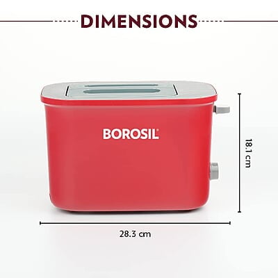 Borosil Krispy Pop-up Toaster, 2-Slice Toaster, 7 Browning Settings, Removable Crumb Tray, 800 W, Red Borosil Krispy Pop-up Toaster, 2-Slice Toaster, 7 Browning Settings, Removable Crumb Tray, 800 W, Red