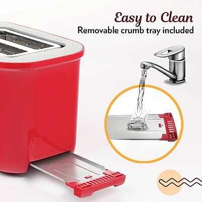 Borosil Krispy Pop-up Toaster, 2-Slice Toaster, 7 Browning Settings, Removable Crumb Tray, 800 W, Red Borosil Krispy Pop-up Toaster, 2-Slice Toaster, 7 Browning Settings, Removable Crumb Tray, 800 W, Red