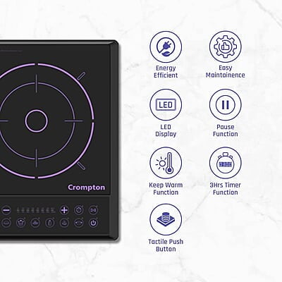 Crompton Instaserve 1900 W Induction Cooktop with Tactile Push Buttons Crompton Instaserve 1900 W Induction Cooktop with Tactile Push Buttons