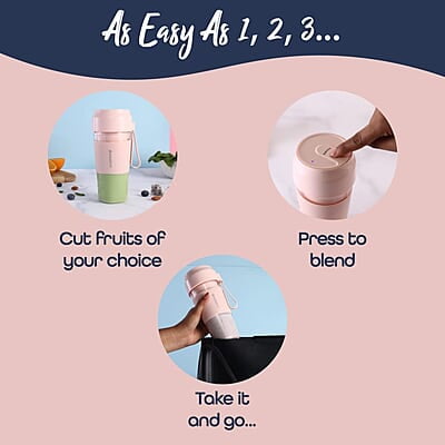 Wonderchef Plastic Nutri-Cup Portable Blender Usb Charging Rechargeable Blender 300Ml Pink Wonderchef Plastic Nutri-Cup Portable Blender Usb Charging Rechargeable Blender 300Ml Pink