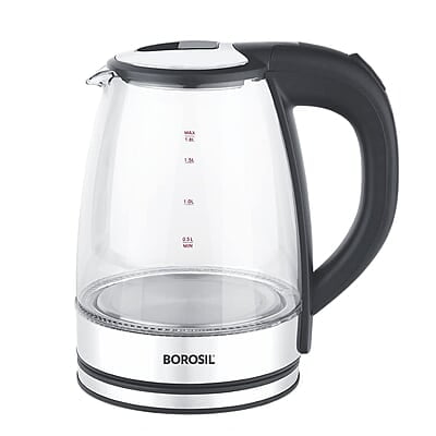 Borosil Electric Glass Kettle, Borosilicate Glass, Extra Long Cord, Dry-boil Protection, 360° Rotating Base, 1.8 L, Transparent Borosil Electric Glass Kettle, Borosilicate Glass, Extra Long Cord, Dry-boil Protection, 360° Rotating Base, 1.8 L, Transparent