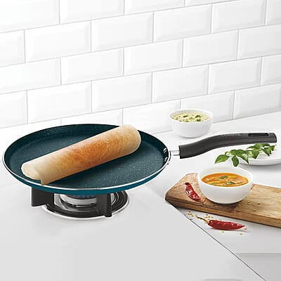 Borosil ProChef Non-Stick Aluminum Flat Tawa 28 cm | Gas Stove Compatible, Thick Uniform Body for Even Heating, Dishwasher Safe | 5 Layer Nonstick Coating, PFOA Free | 1 Year Warranty | Blue