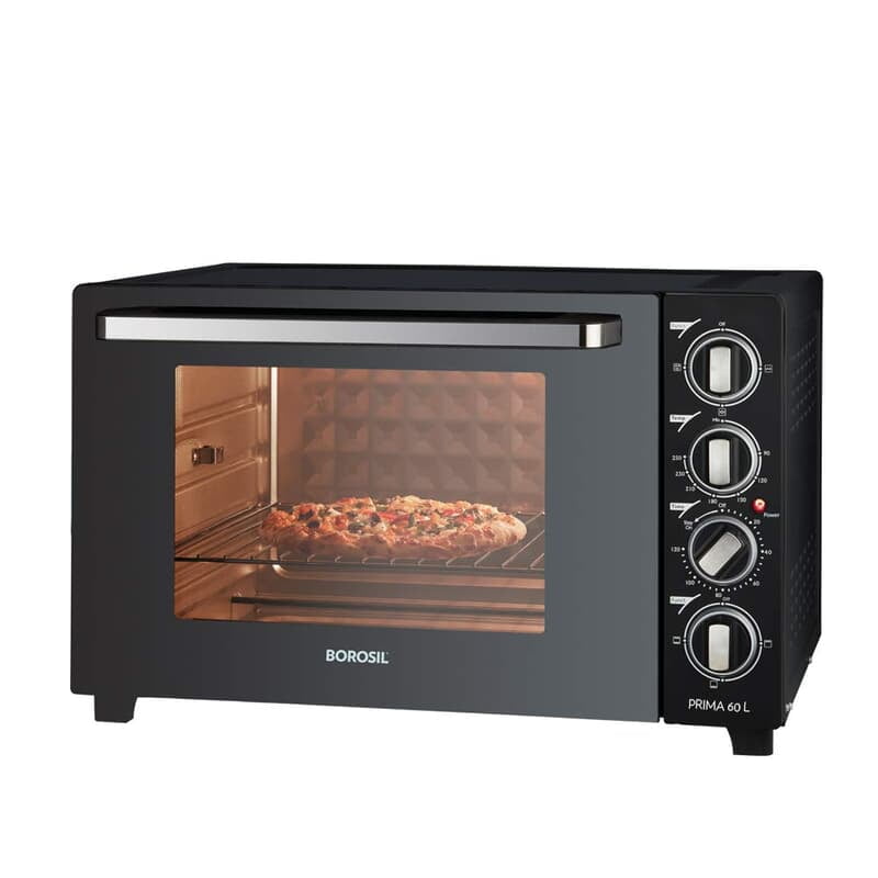 Borosil Prima 60 L Oven Toaster & Grill, Motorised Rotisserie & Convection Heating, 12 Heating Modes, Black Borosil Prima 60 L Oven Toaster & Grill, Motorised Rotisserie & Convection Heating, 12 Heating Modes, Black