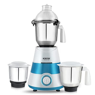 Borosil Supermax Mixer Grinder, For Wet/Dry Mixing & Grinding, 750 Watts, 3 Stainless Steel Jars(1.5 L Blending Jar, 1 L Dry/Wet Grinder, 400 ml Chutney Jar), Mixie For Kitchen, Blue Borosil Supermax Mixer Grinder, For Wet/Dry Mixing & Grinding, 750 Watts, 3 Stainless Steel Jars(1.5 L Blending Jar, 1 L Dry/Wet Grinder, 400 ml Chutney Jar), Mixie For Kitchen, Blue