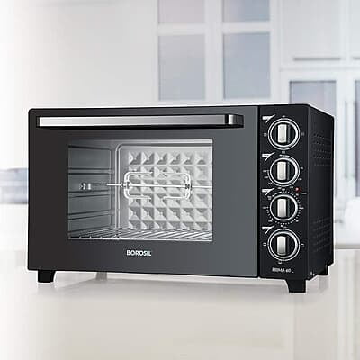 Borosil Prima 60 L Oven Toaster & Grill, Motorised Rotisserie & Convection Heating, 12 Heating Modes, Black Borosil Prima 60 L Oven Toaster & Grill, Motorised Rotisserie & Convection Heating, 12 Heating Modes, Black