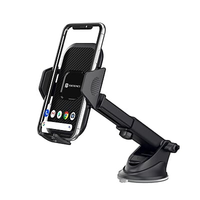 Portronics Clamp M Car Mobile Holder with 360° Rotational, Strong Suction Cup, One Click Release Button Compatible with 4 to 6 inch Devices
