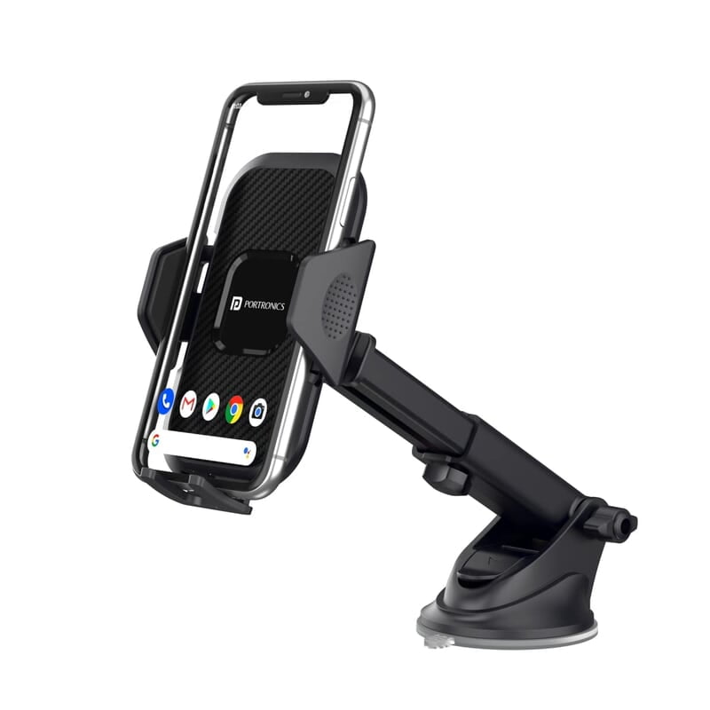 Portronics Clamp M Car Mobile Holder with 360° Rotational, Strong Suction Cup, One Click Release Button Compatible with 4 to 6 inch Devices Portronics Clamp M Car Mobile Holder with 360° Rotational, Strong Suction Cup, One Click Release Button Compatible with 4 to 6 inch Devices