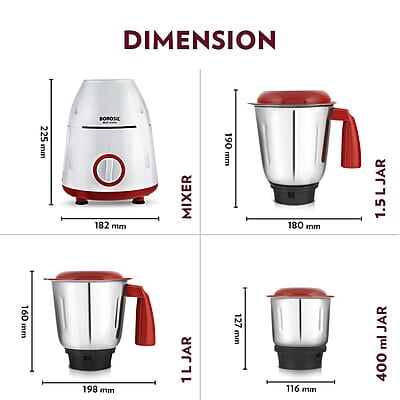 Borosil Best Mixer Grinder, For Wet/Dry Mixing & Grinding, 500 Watts, 3 Jars (400 ml Chutney Jar, 1.5 L Blending Jar, 1 L Grinding Jar), Mixie For Kitchen Borosil Best Mixer Grinder, For Wet/Dry Mixing & Grinding, 500 Watts, 3 Jars (400 ml Chutney Jar, 1.5 L Blending Jar, 1 L Grinding Jar), Mixie For Kitchen