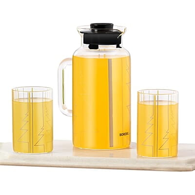 Borosil Artisan Series Sintra 1000ml Multipurpose Jug with 2 pc Medium (295 ml) Glass Set | 100% Borosilicate, Fridge & Freezer, Dishwasher Safe | Glass Jug with Tumbler | Transparent Borosil Artisan Series Sintra 1000ml Multipurpose Jug with 2 pc Medium (295 ml) Glass Set | 100% Borosilicate, Fridge & Freezer, Dishwasher Safe | Glass Jug with Tumbler | Transparent