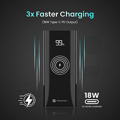 Portronics Power 10 10000 mAh 22.5 W PD Fast Charging 15W Li-Polymer Premium Edition Wireless Power Bank Portronics Power 10 10000 mAh 22.5 W PD Fast Charging 15W Li-Polymer Premium Edition Wireless Power Bank