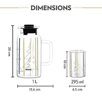 Borosil Artisan Series Sintra 1000ml Multipurpose Jug with 2 pc Medium (295 ml) Glass Set | 100% Borosilicate, Fridge & Freezer, Dishwasher Safe | Glass Jug with Tumbler | Transparent Borosil Artisan Series Sintra 1000ml Multipurpose Jug with 2 pc Medium (295 ml) Glass Set | 100% Borosilicate, Fridge & Freezer, Dishwasher Safe | Glass Jug with Tumbler | Transparent