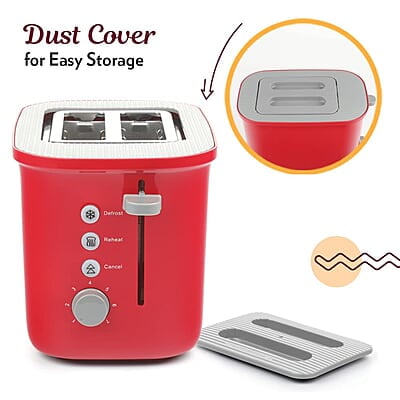 Borosil Krispy Pop-up Toaster, 2-Slice Toaster, 7 Browning Settings, Removable Crumb Tray, 800 W, Red Borosil Krispy Pop-up Toaster, 2-Slice Toaster, 7 Browning Settings, Removable Crumb Tray, 800 W, Red