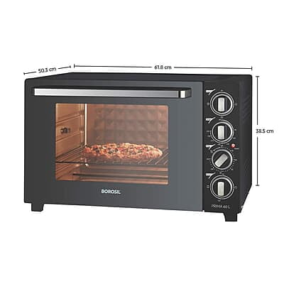 Borosil Prima 60 L Oven Toaster & Grill, Motorised Rotisserie & Convection Heating, 12 Heating Modes, Black Borosil Prima 60 L Oven Toaster & Grill, Motorised Rotisserie & Convection Heating, 12 Heating Modes, Black