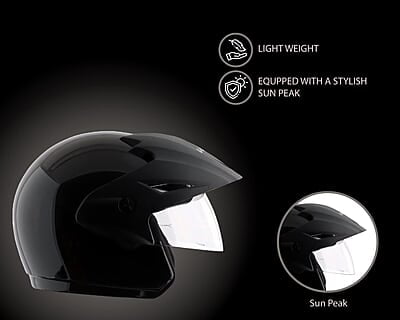 Vega Cruiser ISI Certified Matt Finish Lightweight & Compact with Peak Open Face Helmet for Men and Women with Clear Visor Vega Cruiser ISI Certified Matt Finish Lightweight & Compact with Peak Open Face Helmet for Men and Women with Clear Visor