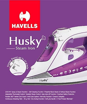 Havells Plastic Husky 2200 W Steam Iron With Auto Shut Off, Steam Boost, Vertical, Horizontal Ironing Havells Plastic Husky 2200 W Steam Iron With Auto Shut Off, Steam Boost, Vertical, Horizontal Ironing