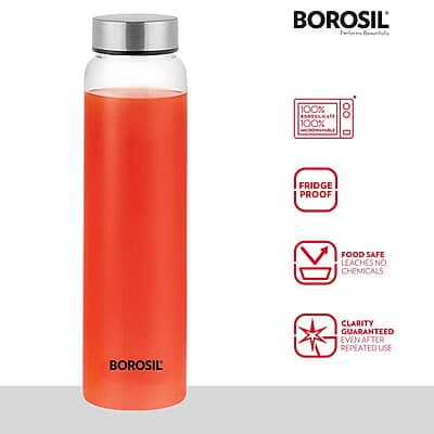 Borosil Crysto Glass Water Bottle, Water Bottle for Fridge, Wide Mouth, Silver Lid, Extreme Temperature Resistant, For Hot & Cold Water, Milk, Lassi, Juice, SS Lid, 1 L, Stylish & Transparent Borosil Crysto Glass Water Bottle, Water Bottle for Fridge, Wide Mouth, Silver Lid, Extreme Temperature Resistant, For Hot & Cold Water, Milk, Lassi, Juice, SS Lid, 1 L, Stylish & Transparent