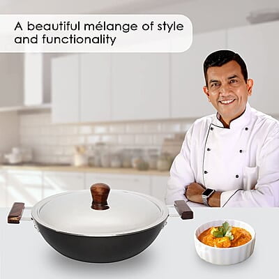 Wonderchef Ebony Hard Anodized 34 cm Deep Kadhai with Lid 8 L3.25 mm thick Wonderchef Ebony Hard Anodized 34 cm Deep Kadhai with Lid 8 L3.25 mm thick