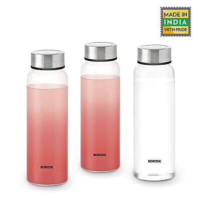 Borosil Crysto Glass Water Bottle, Fridge Bottle Set of 3, Borosilicate Glass, Extreme Temperature Resistant, For Hot & Cold Water, Milk, Lassi, Juice, Steel Lid, 750 ml, Stylish & Transparent Borosil Crysto Glass Water Bottle, Fridge Bottle Set of 3, Borosilicate Glass, Extreme Temperature Resistant, For Hot & Cold Water, Milk, Lassi, Juice, Steel Lid, 750 ml, Stylish & Transparent