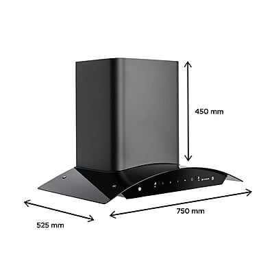 Faber 75 cm, 1200 m³/hr,Auto-Clean curved glass Kitchen Chimney (HOOD SUNNY HC SC BK 75, Filterless technology
