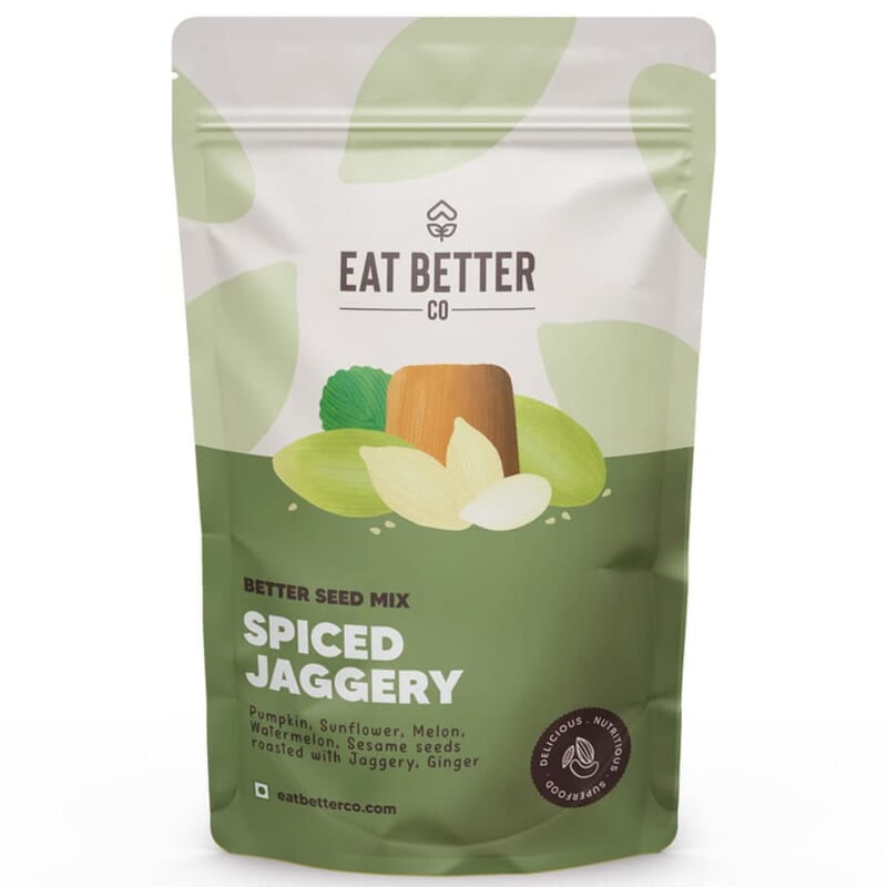 EAT BETTER CO - Five Seed Mix - Spiced Jaggery - Five Super Seeds - Roasted with Jaggery and Indian Spices - Pumkin, Sunflower, Melon, Watermelon, Sesame seeds. Seeds for eating 200gm value pack EAT BETTER CO - Five Seed Mix - Spiced Jaggery - Five Super Seeds - Roasted with Jaggery and Indian Spices - Pumkin, Sunflower, Melon, Watermelon, Sesame seeds. Seeds for eating 200gm value pack